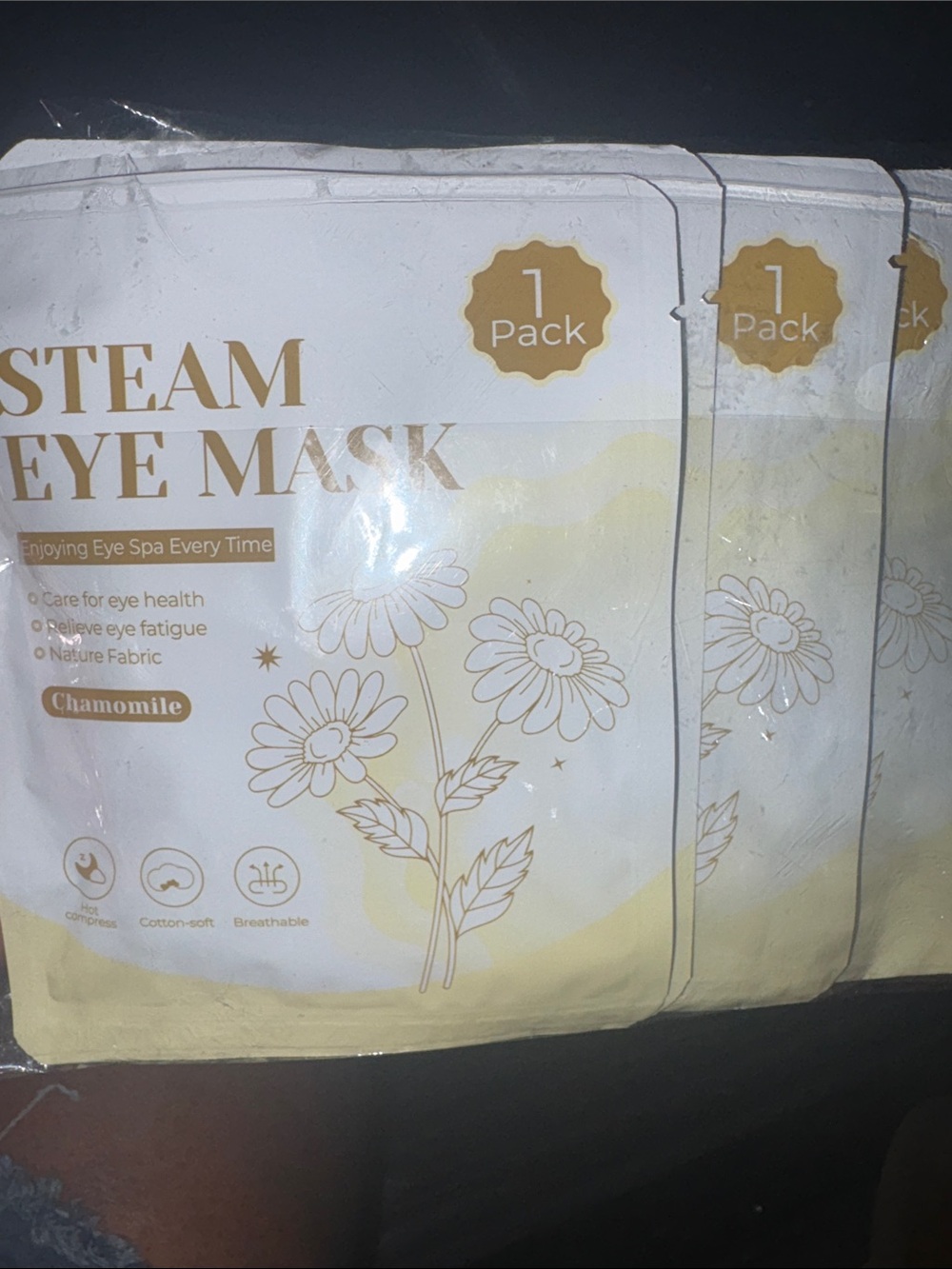 Chamomile Steam Eye Mask - Soothing Reusable Eye Spa, White & Cream